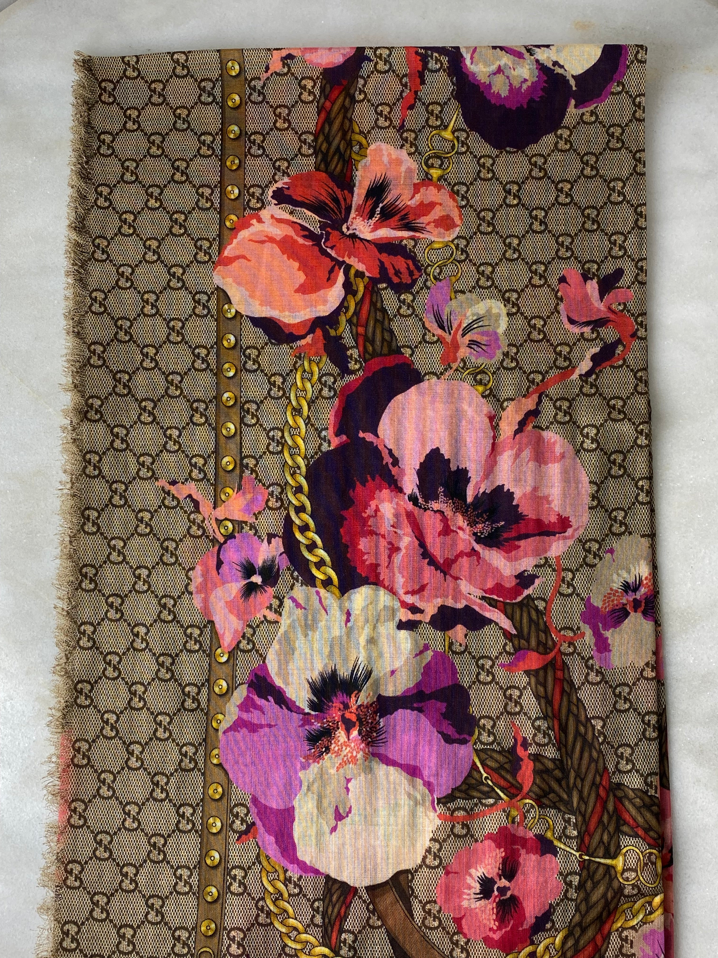 Gucci Tricolor GG Floral Scarf-Scarf-Gucci-The Closet Egypt