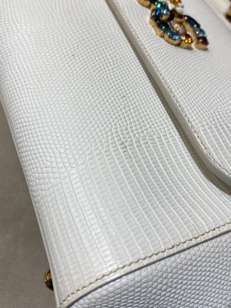 Dolce & Gabbana White Iguana Print Crystal Sicily Medium Bag-handbag-Dolce & Gabbana-The Closet Egypt