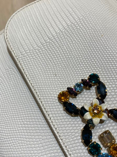 Dolce & Gabbana White Iguana Print Crystal Sicily Medium Bag-handbag-Dolce & Gabbana-The Closet Egypt