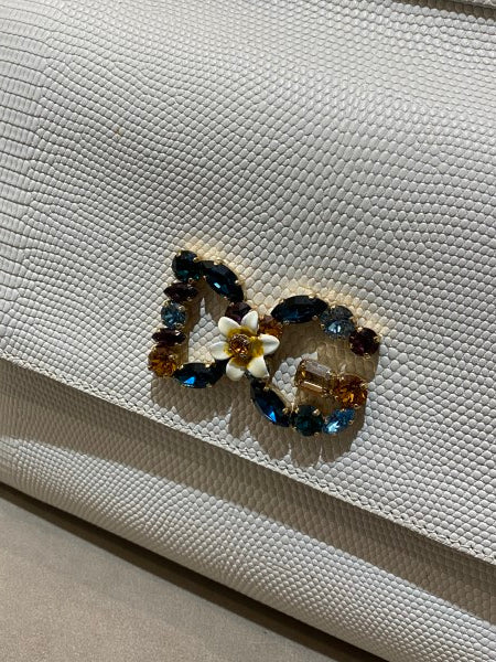 Dolce & Gabbana White Iguana Print Crystal Sicily Medium Bag-handbag-Dolce & Gabbana-The Closet Egypt