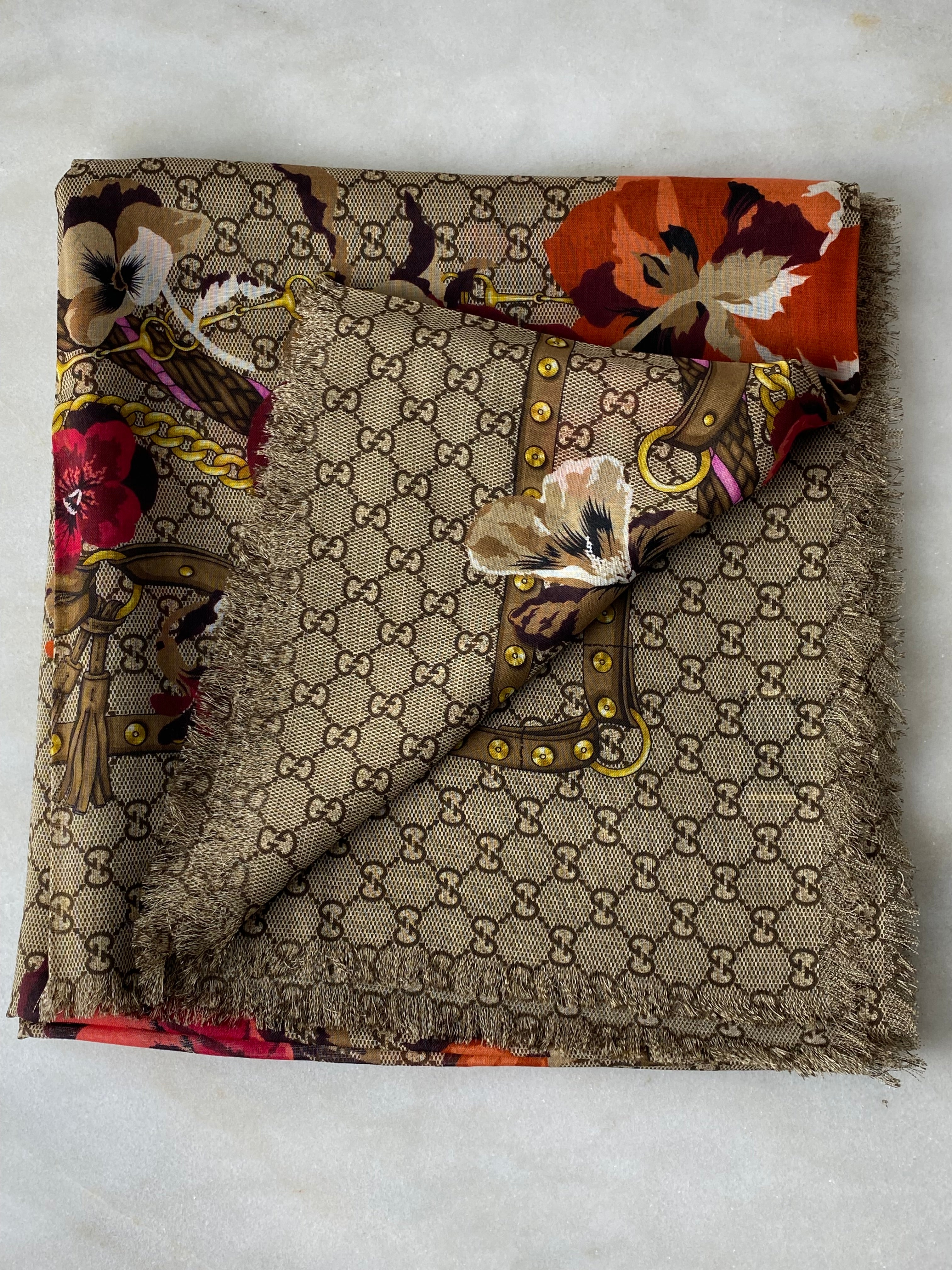Gucci Bicolor GG Floral Scarf-Scarf-Gucci-The Closet Egypt
