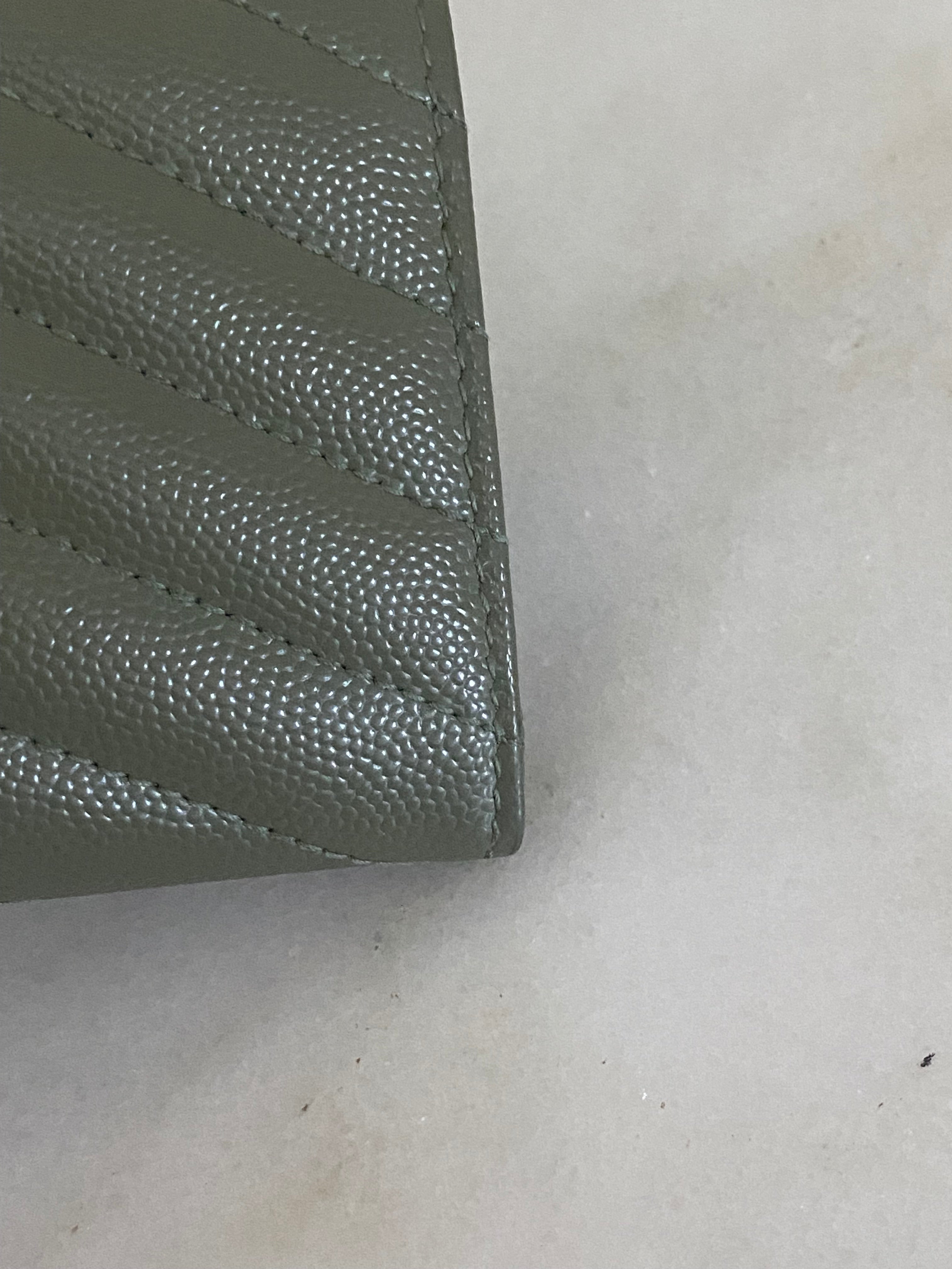 YSL Green Cassandra Small Wallet