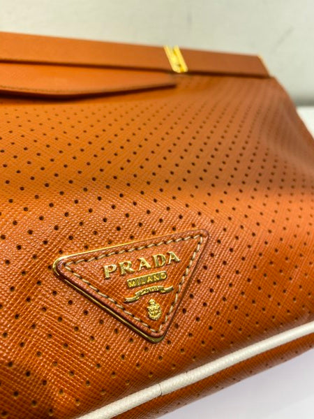 Prada Orange Soft Frame Clutch-Clutch-Prada-The Closet Egypt