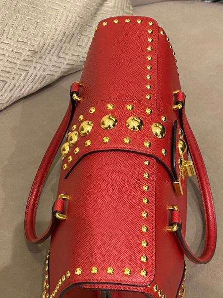 Prada Red Lux Studded Handle Bag-handbag-Prada-The Closet Egypt