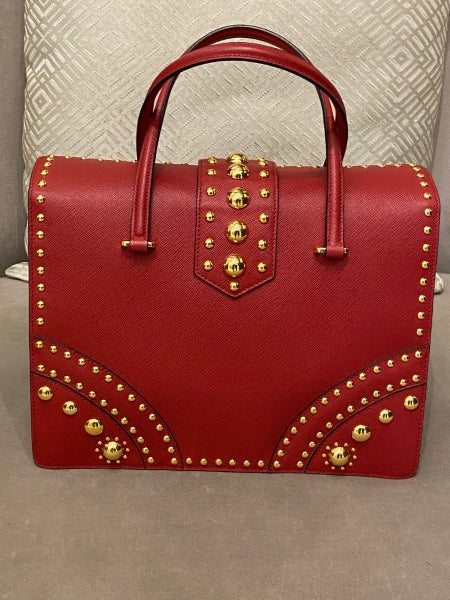 Prada Red Lux Studded Handle Bag-handbag-Prada-The Closet Egypt