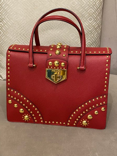Prada Red Lux Studded Handle Bag-handbag-Prada-The Closet Egypt