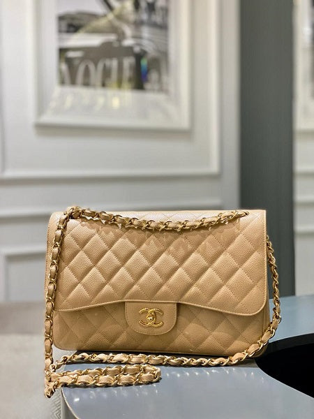 Chanel Beige Classic Double Flap Jumbo Bag