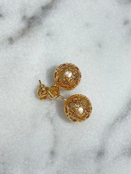 Christian Dior Gold Pearl Secret Cannage Mise En Dior Tribales Earrings-Earrings-Christian Dior-The Closet Egypt