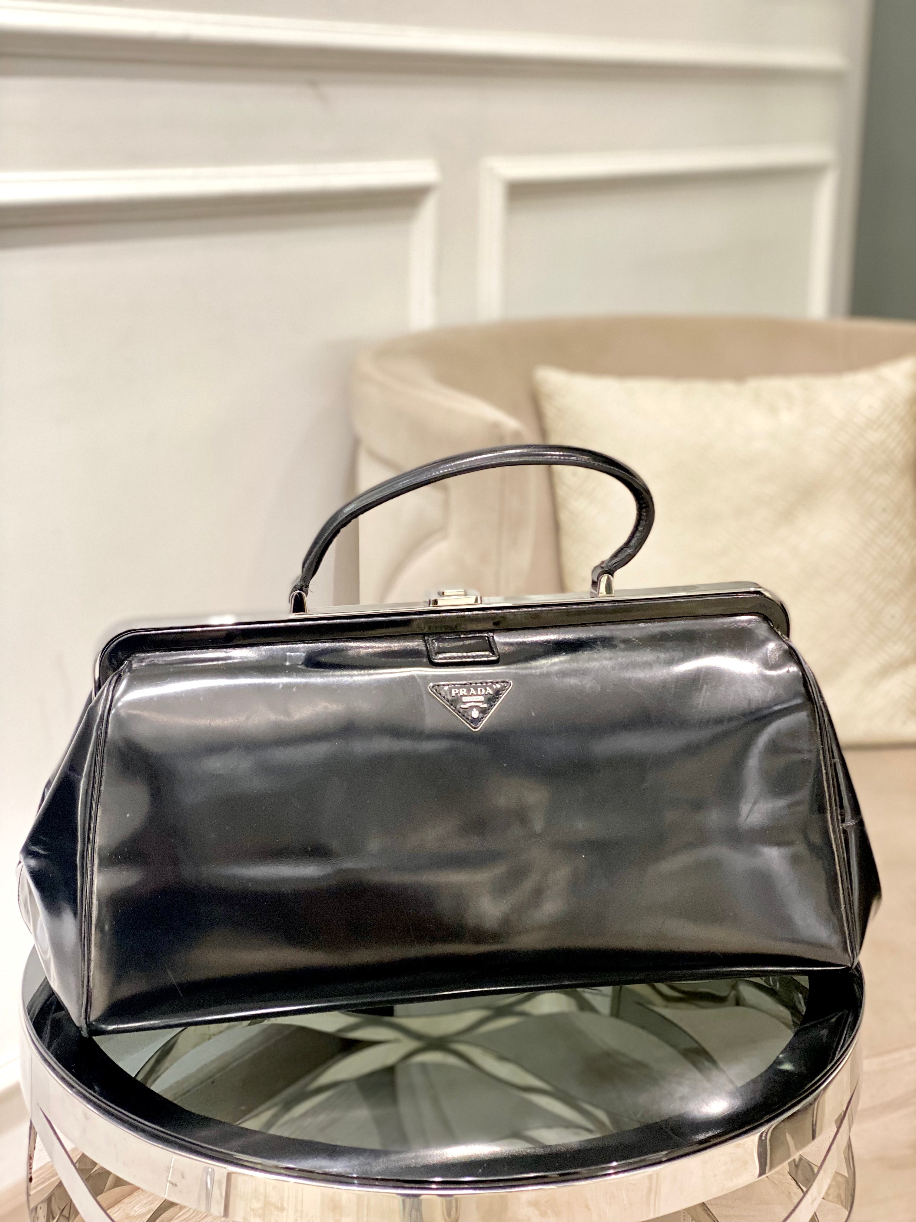 Prada Black Spazzolato Frame Bag-handbag-Prada-The Closet Egypt