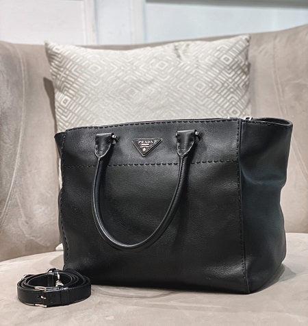 Prada Black Twin Pocket Tote Stitched City Bag-handbag-Prada-The Closet Egypt
