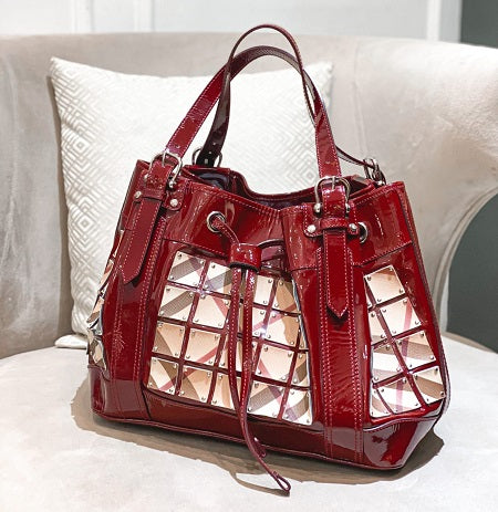 Burberry Dark Red Nova Check Warrior Bag-handbag-Burberry-The Closet Egypt