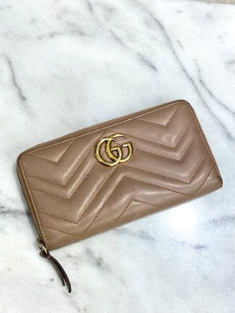 Gucci Beige GG Matelasse Marmont Zip Around Wallet