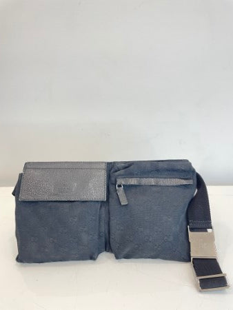 Gucci Black GG Monogram Web Double Pocket Waist Bag