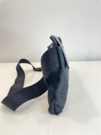 Gucci Black GG Monogram Web Double Pocket Waist Bag