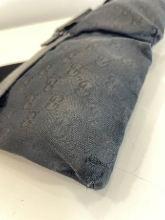 Gucci Black GG Monogram Web Double Pocket Waist Bag