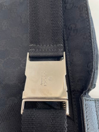 Gucci Black GG Monogram Web Double Pocket Waist Bag