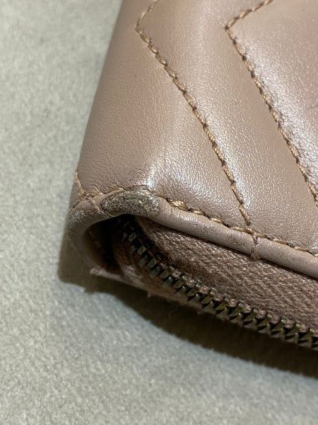 Gucci Beige GG Matelasse Marmont Zip Around Wallet