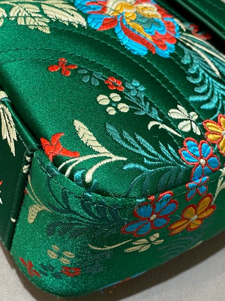 Gucci Green Satin Jacquard Floral Matelasse Marmont Medium Bag-handbag-Gucci-The Closet Egypt