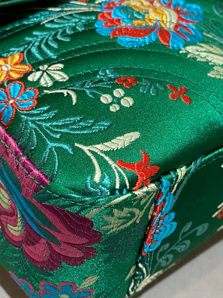 Gucci Green Satin Jacquard Floral Matelasse Marmont Medium Bag-handbag-Gucci-The Closet Egypt