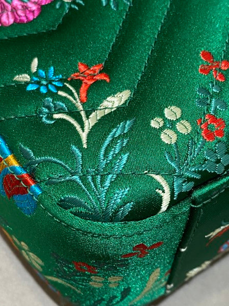 Gucci Green Satin Jacquard Floral Matelasse Marmont Medium Bag-handbag-Gucci-The Closet Egypt