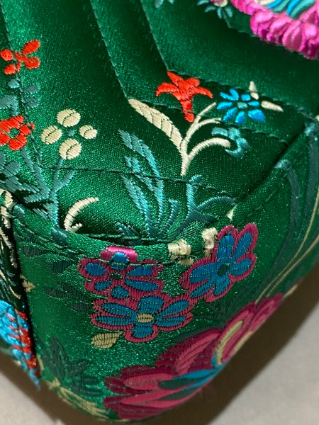 Gucci Green Satin Jacquard Floral Matelasse Marmont Medium Bag-handbag-Gucci-The Closet Egypt