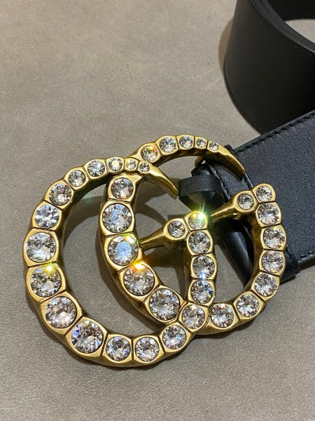 Gucci Black GG Crystal Double G Belt 34-Belt-Gucci-The Closet Egypt