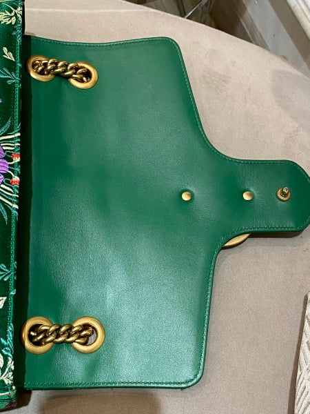 Gucci Green Satin Jacquard Floral Matelasse Marmont Medium Bag-handbag-Gucci-The Closet Egypt