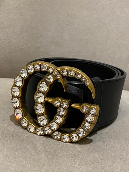 Gucci Black GG Crystal Double G Belt 34-Belt-Gucci-The Closet Egypt