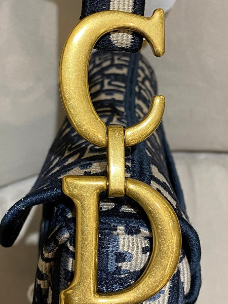 Christian Dior Blue Oblique Embroidery Saddle Bag-handbag-Christian Dior-The Closet Egypt