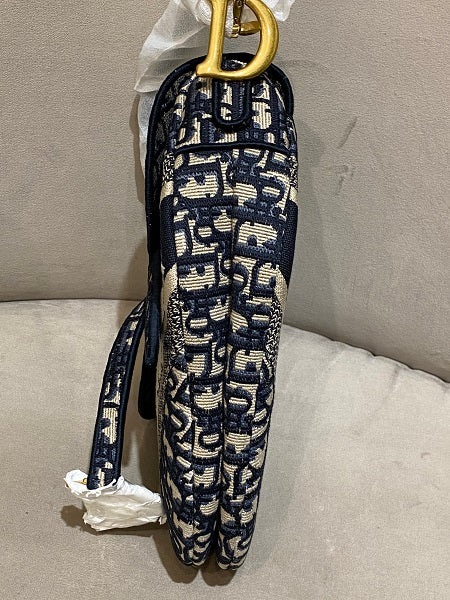 Christian Dior Blue Oblique Embroidery Saddle Bag-handbag-Christian Dior-The Closet Egypt