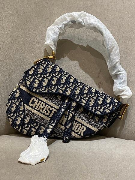 Christian Dior Blue Oblique Embroidery Saddle Bag-handbag-Christian Dior-The Closet Egypt