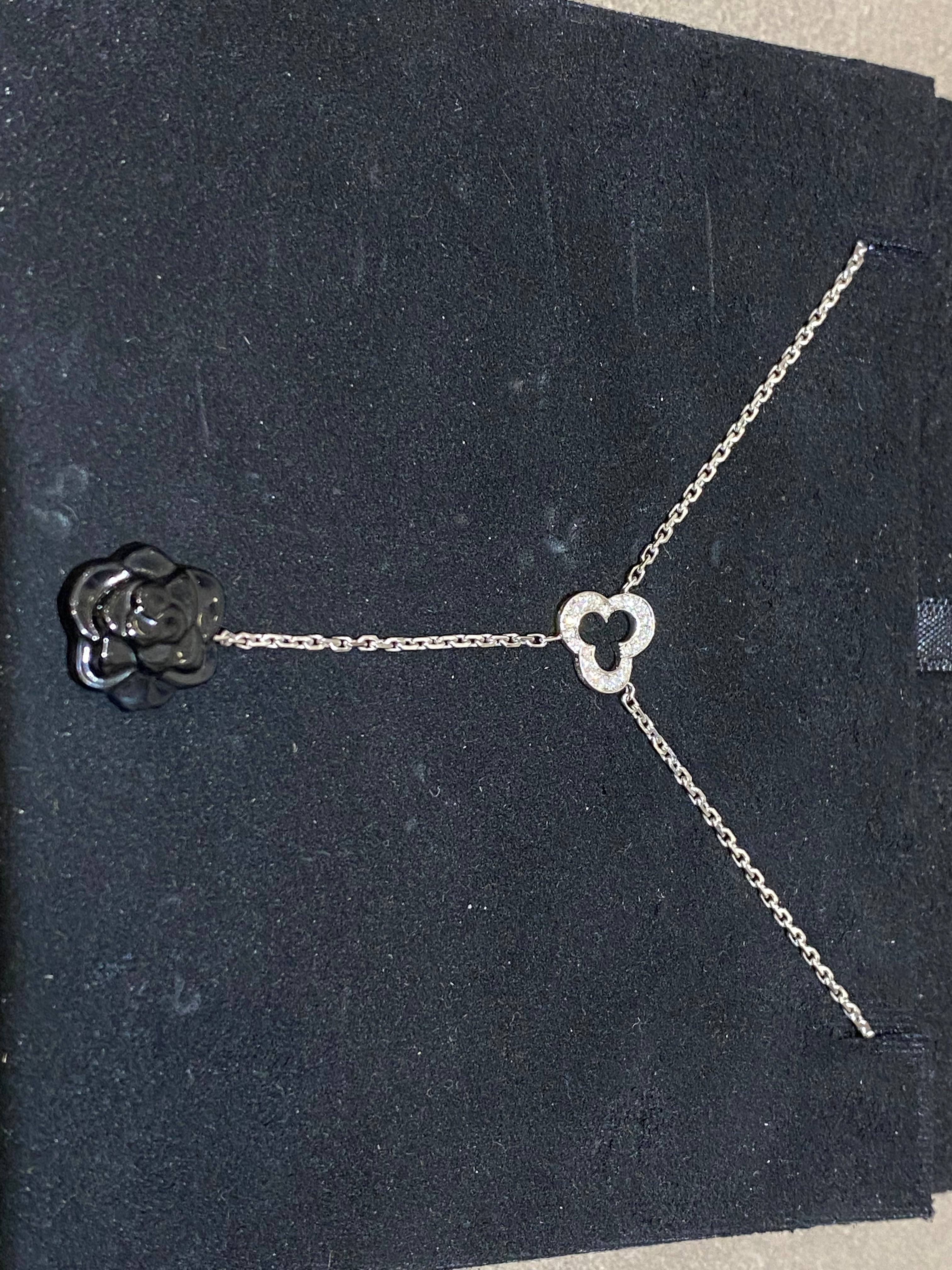 Chanel 18K White Gold Diamond Onyx Sculpte Drop Necklace-Necklaces-Chanel-The Closet Egypt