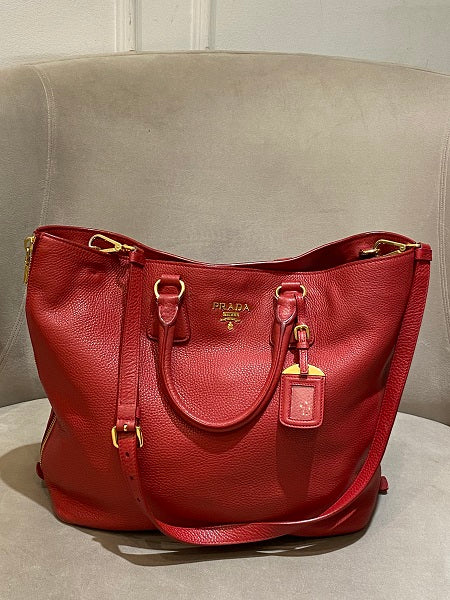 Prada Red Vitello Daino Bag-handbag-Prada-The Closet Egypt