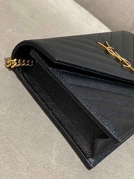 YSL Black Cassandre Envelope Chain Wallet