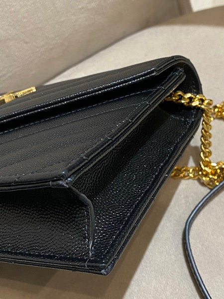 YSL Black Cassandre Envelope Chain Wallet