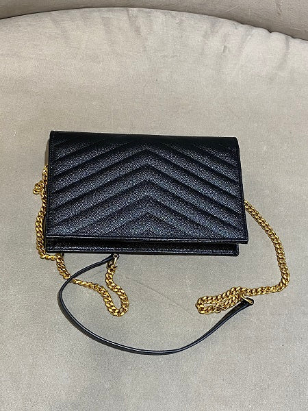 YSL Black Cassandre Envelope Chain Wallet