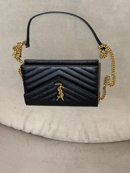YSL Black Cassandre Envelope Chain Wallet