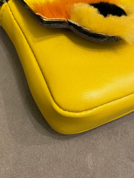 Fendi Yellow Fur Micro Monster Baguette Bag