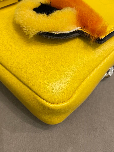 Fendi Yellow Fur Micro Monster Baguette Bag