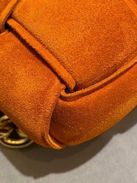 Bottega Veneta Orange Suede Chain Cassette Crossbody Bag