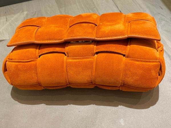 Bottega Veneta Orange Suede Chain Cassette Crossbody Bag