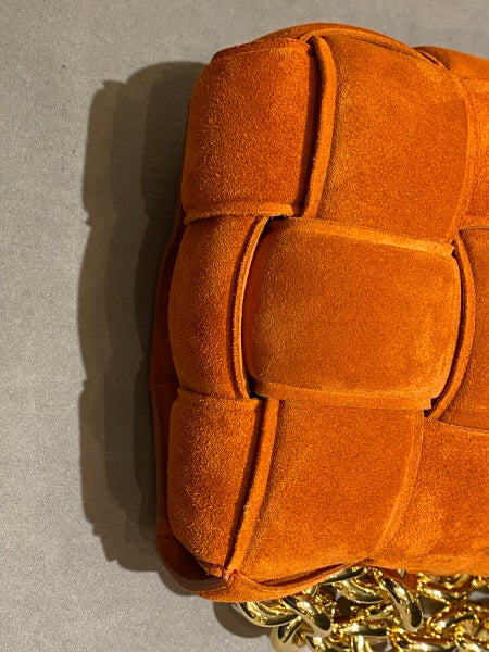 Bottega Veneta Orange Suede Chain Cassette Crossbody Bag