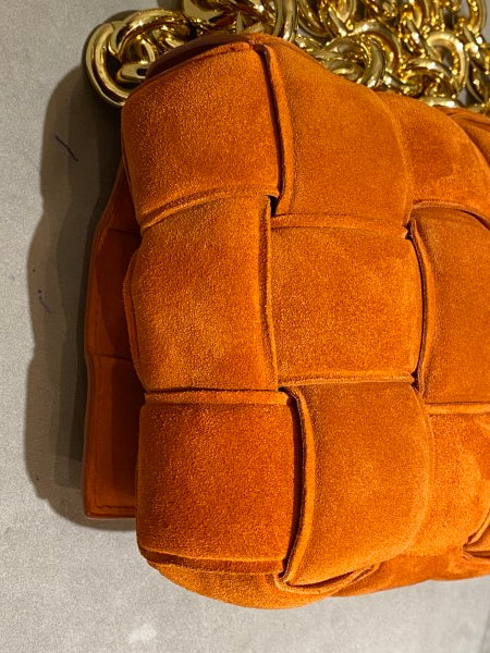 Bottega Veneta Orange Suede Chain Cassette Crossbody Bag