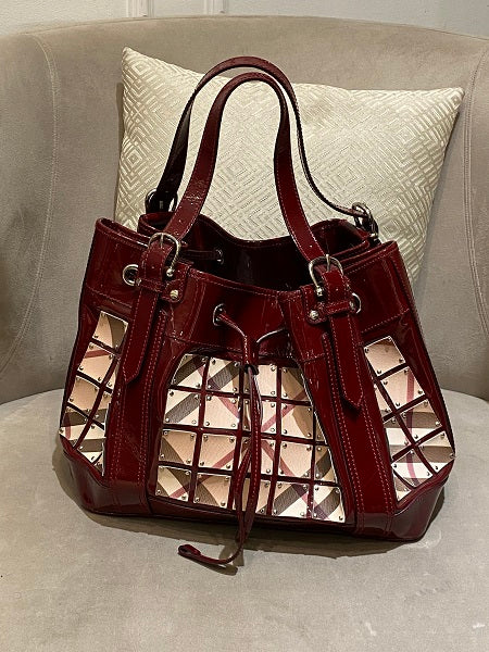 Burberry Dark Red Nova Check Warrior Bag-handbag-Burberry-The Closet Egypt