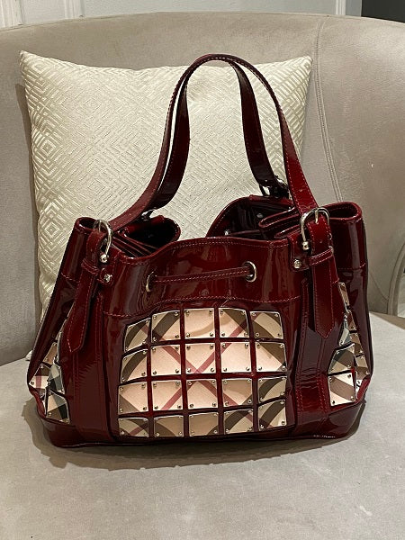 Burberry Dark Red Nova Check Warrior Bag-handbag-Burberry-The Closet Egypt