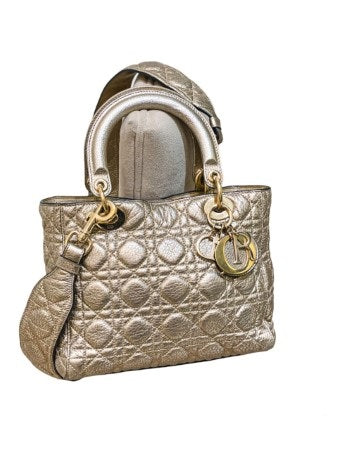 Christian Dior Metallic Gold Lady Dior Cannage Medium Bag