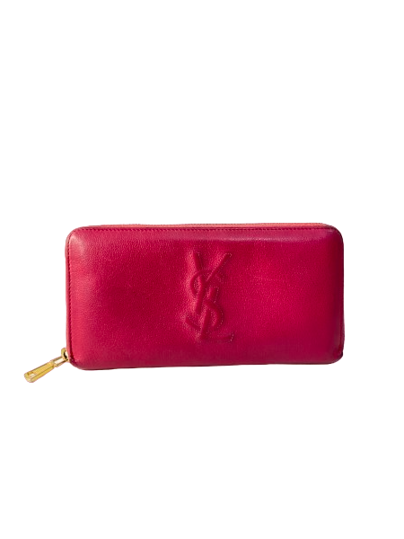 YSL Dark Pink Chevre Belle De Jour Zip Around Wallet