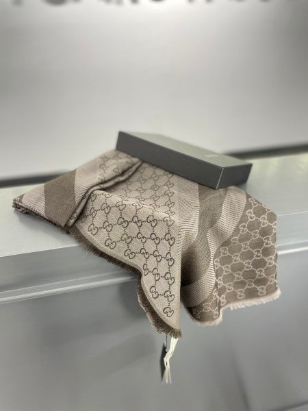 Gucci Brown GG Silk Wool Scarf