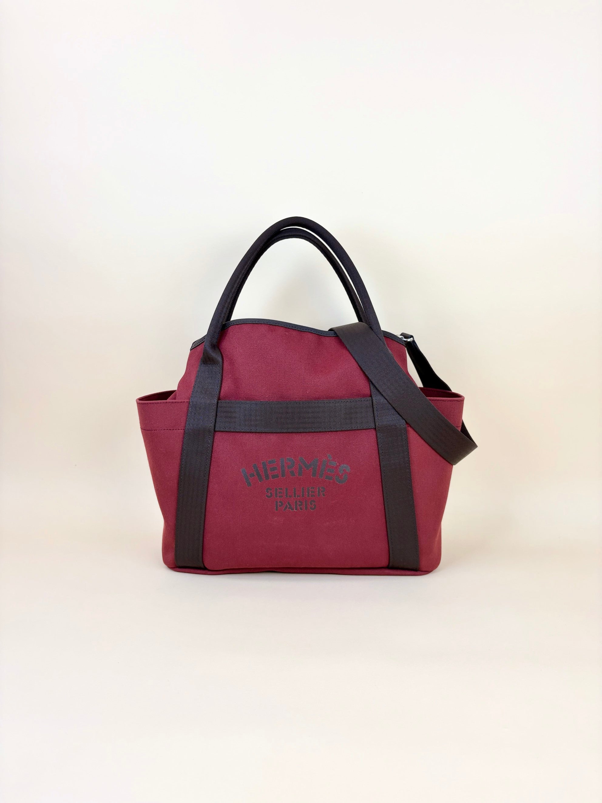 HERMES toile sac de pansage rouge h / chocolate the grooming tote bag