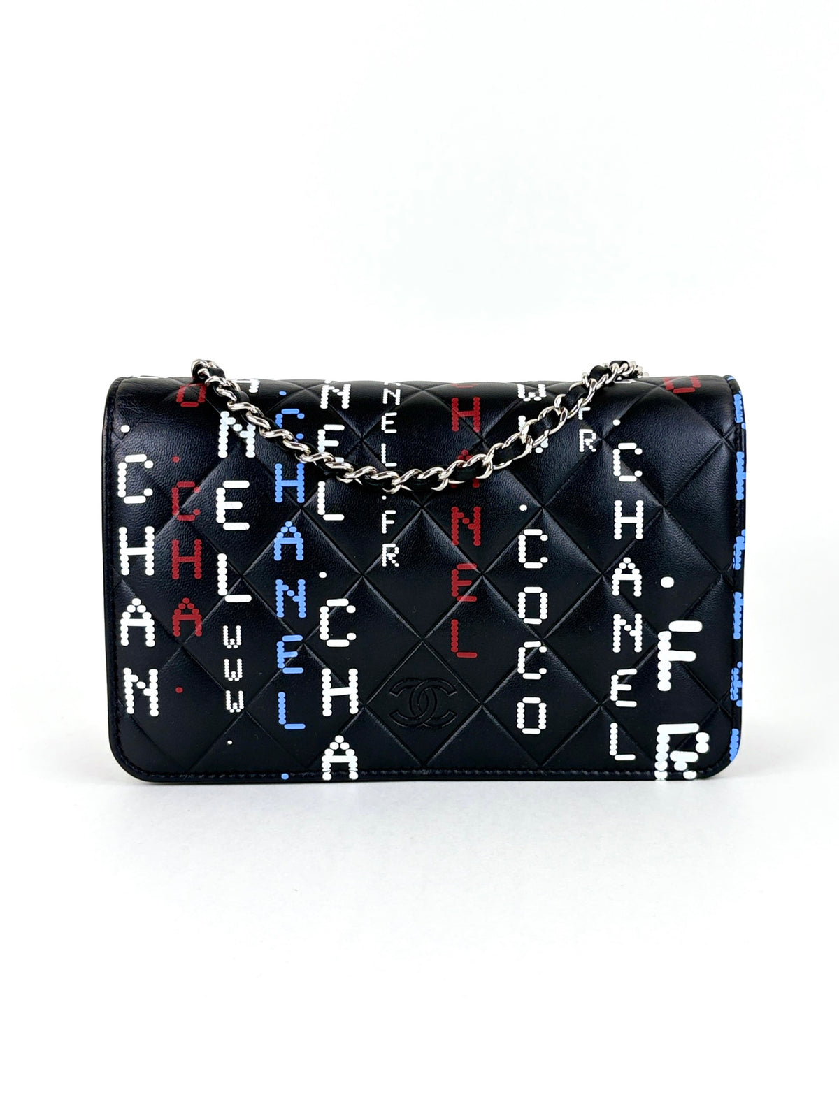 CHANEL black lambskin quilted data center wallet on chain